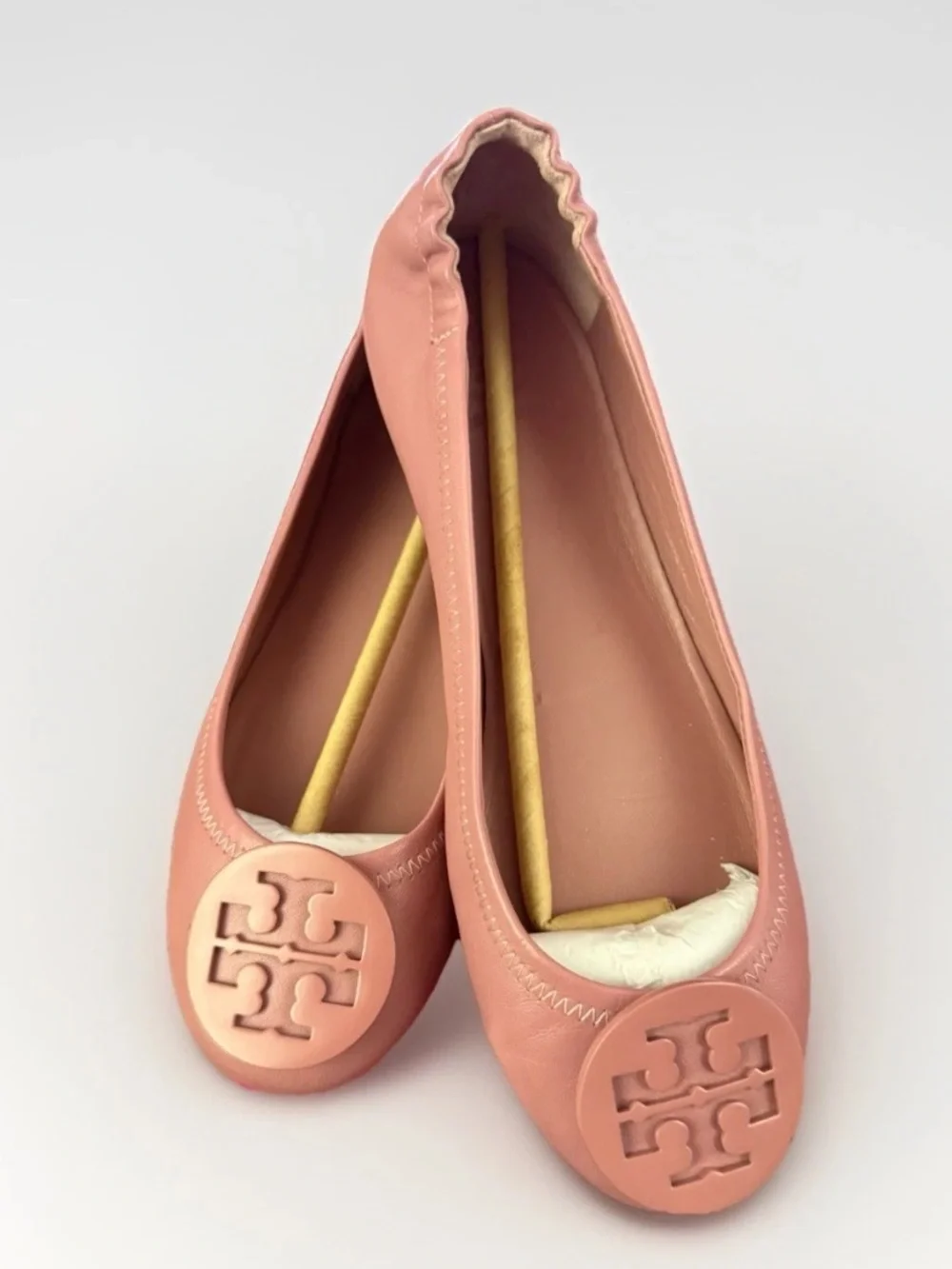 Tory Burch Minnie Travel Ballet Flats Pink Magnolia Leather 6.5 Logo